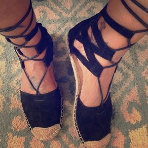 Black tie up espadrille